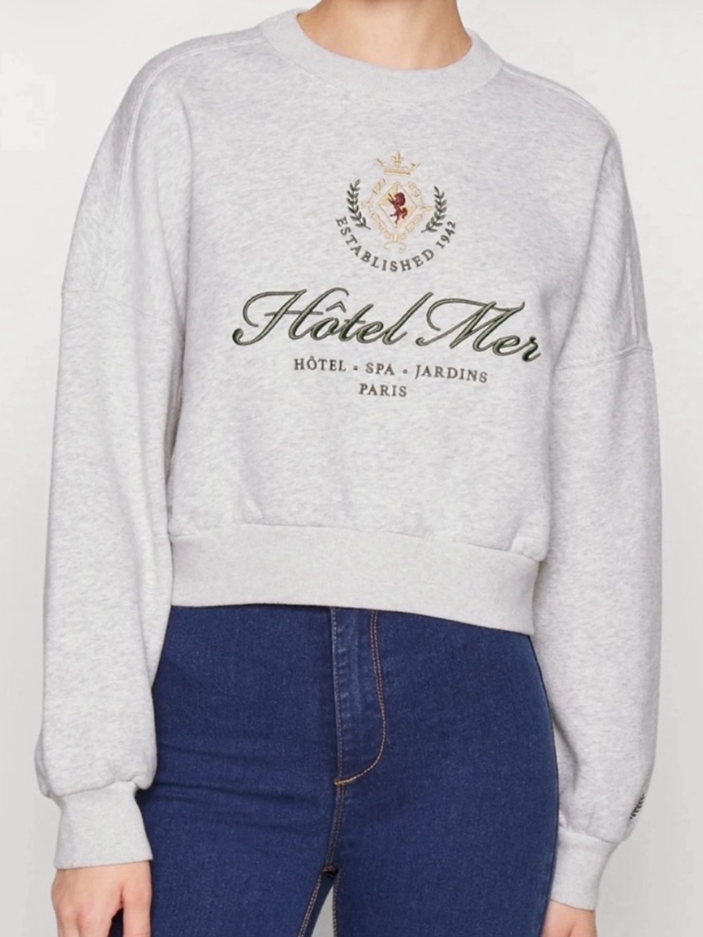 ABERCROMBIE & FITCH SOFT COLLECTION HOTEL MER PARIS GREY CROP SWEATSHIRT XL